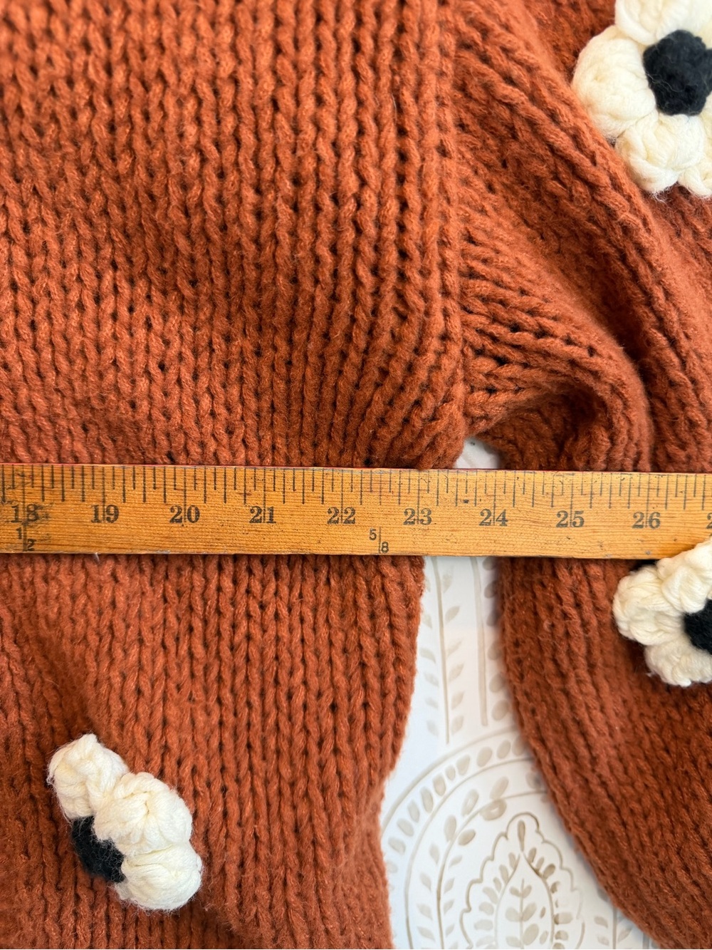 Maeve Anthropologie Chunky 3D Flower Knit Cardigan Sweater Terracotta One Size - Picture 9 of 11
